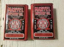 2 Vintage Marvel Mystery Oil Tin Cans Top Cylinder Lubrication Additive 