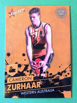 2015 Select ''Future Force'' AFL Card:  CAMERON ZURHAAR (Kangaroos) - ROOKIE !!