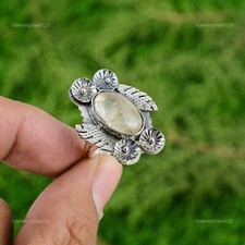 Natural Moonstone Gemstone Stackable Flower Adjustable Ring 925 Sterling Silver
