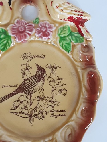 Plato de recuerdo con forma de pájaro de porcelana Virginia plateado de los años 60 bandeja colgante - Imagen 6 de 11
