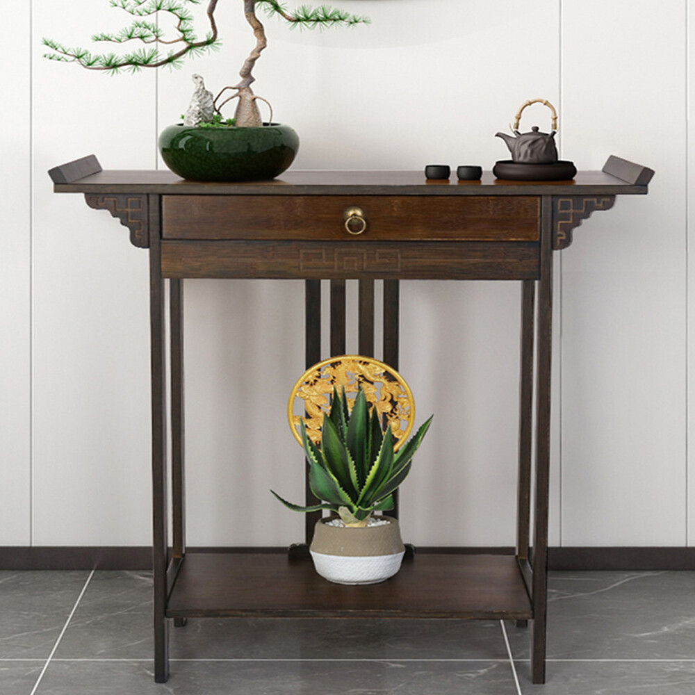 FATIVO Rustic Bamboo Console Table Narrow Slim Entryway Hallway Desk Living Room