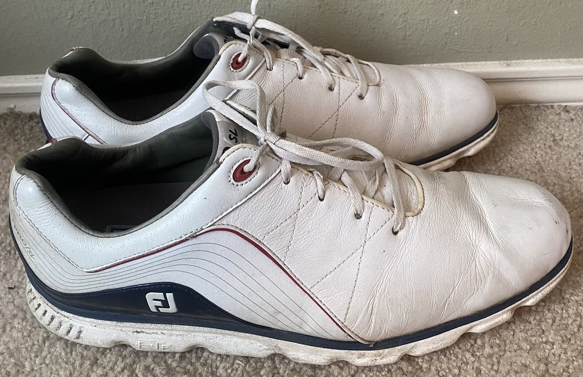Foot Joy Pro SL Golf Shoes White Gray FootJoy Spikeless 53269 Men’s Size 8 Foot Joy Pro Sl Golf Shoes Leather White Red Spikeless 53269  main image 4