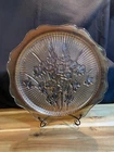 Iridescent Marigold Jeanette Iris Herringbone Carnival Glass Cake Plate Platter