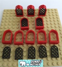 Lego Ventana Roja 1x2x2 2/3 Tapa Redondeada con Enrejado Negro Panel Diamante RARO X10
