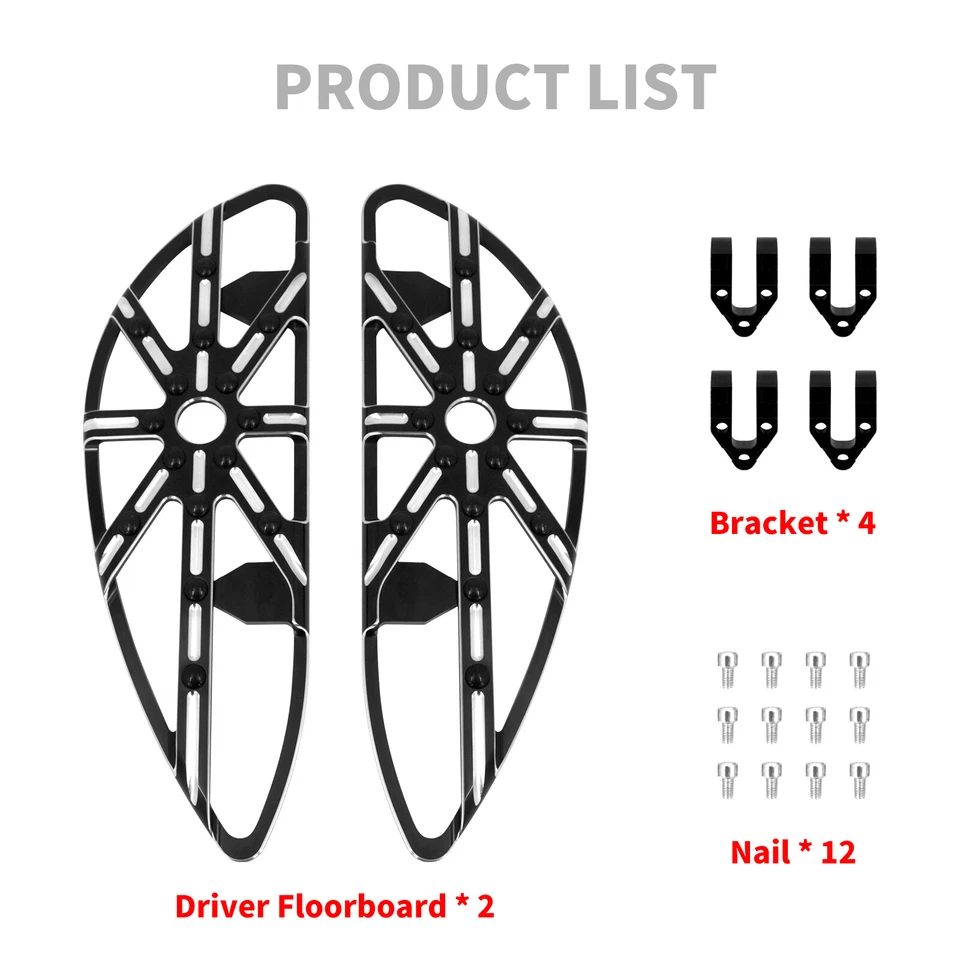 Estriberas negras para conductor para Harley Touring Street Road Glide Softail Foto 2 de 4