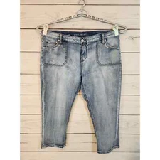 Lane Bryant Womens Light Blue Stretch Solid High Rise Cotton Capri Jeans Size 24