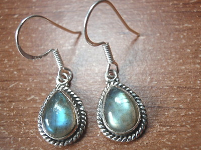 Labradorit Träne mit Seil Stil Akzente 925 Sterling Silber Ohrhänger