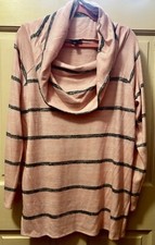 A.N.A. Women  s Top XL/Long Sleeves/Pink w/Grey Stripe/NWT