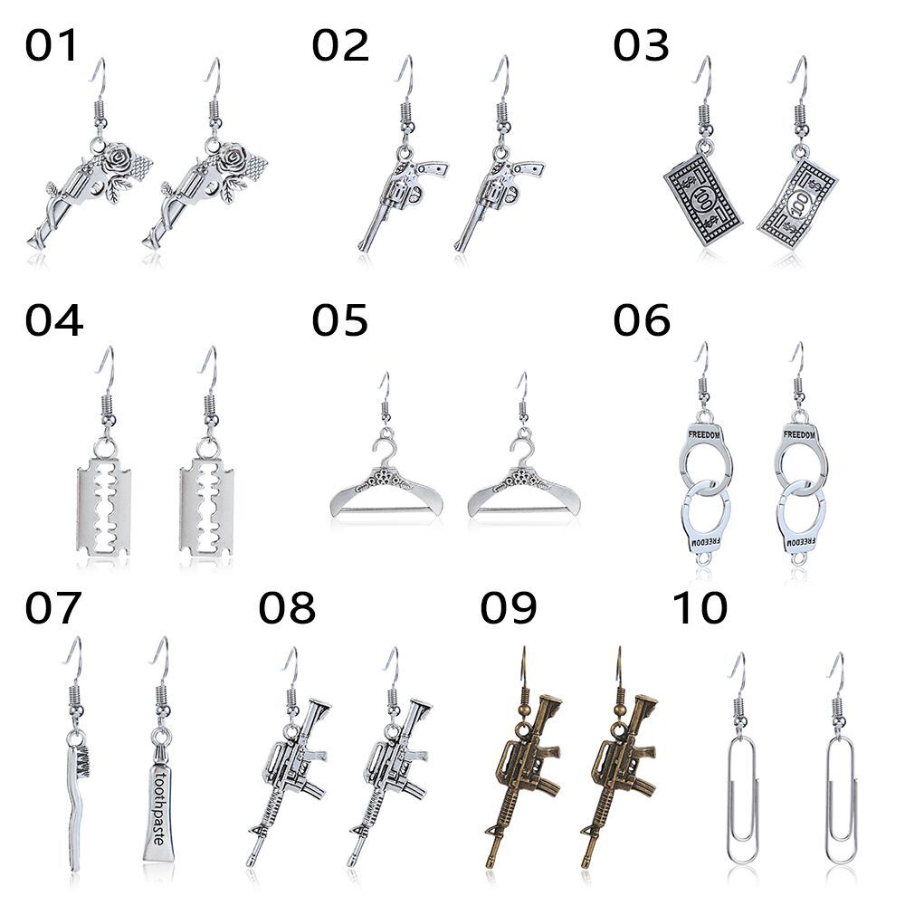 Handcuffs Toothpaste Hook Earring Gun Blade Pistols Punk Earrings