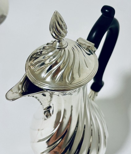 Antica brocca pentola acqua calda in argento massiccio di buona qualità per tè 1908 Sibray - Foto 11 di 15