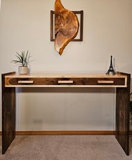 Modern Natural Wood Console Entryway Table with 3 Drawers 5