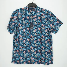 Cremieux Men's Short-Sleeve Shirt L Blue Red White Tropical Floral NWT $75