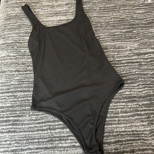 Bodysuit Womens Small Black Shirt Snap Closure One Piece Ribbed Sleeveless Tank