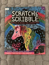 OOLY Rainbow Unicorns Scratch & Scribble Art Kit w/ Drawing Tool & 9 Sheets