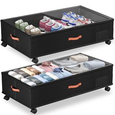 Under Bed Storage with Wheels,2Pack Under Bed Storage Containers with Clear L...