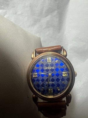 geneva quartz watch,BLUE Checkered Dial,31mm Case ladies, new battery,Japan