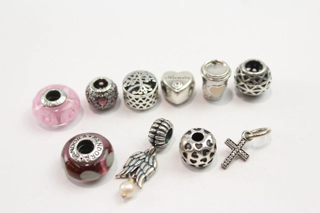 10 Pandora Sterling Silver Charms Coffee Cup Auntie Cross Family Tree x 10 (23g)