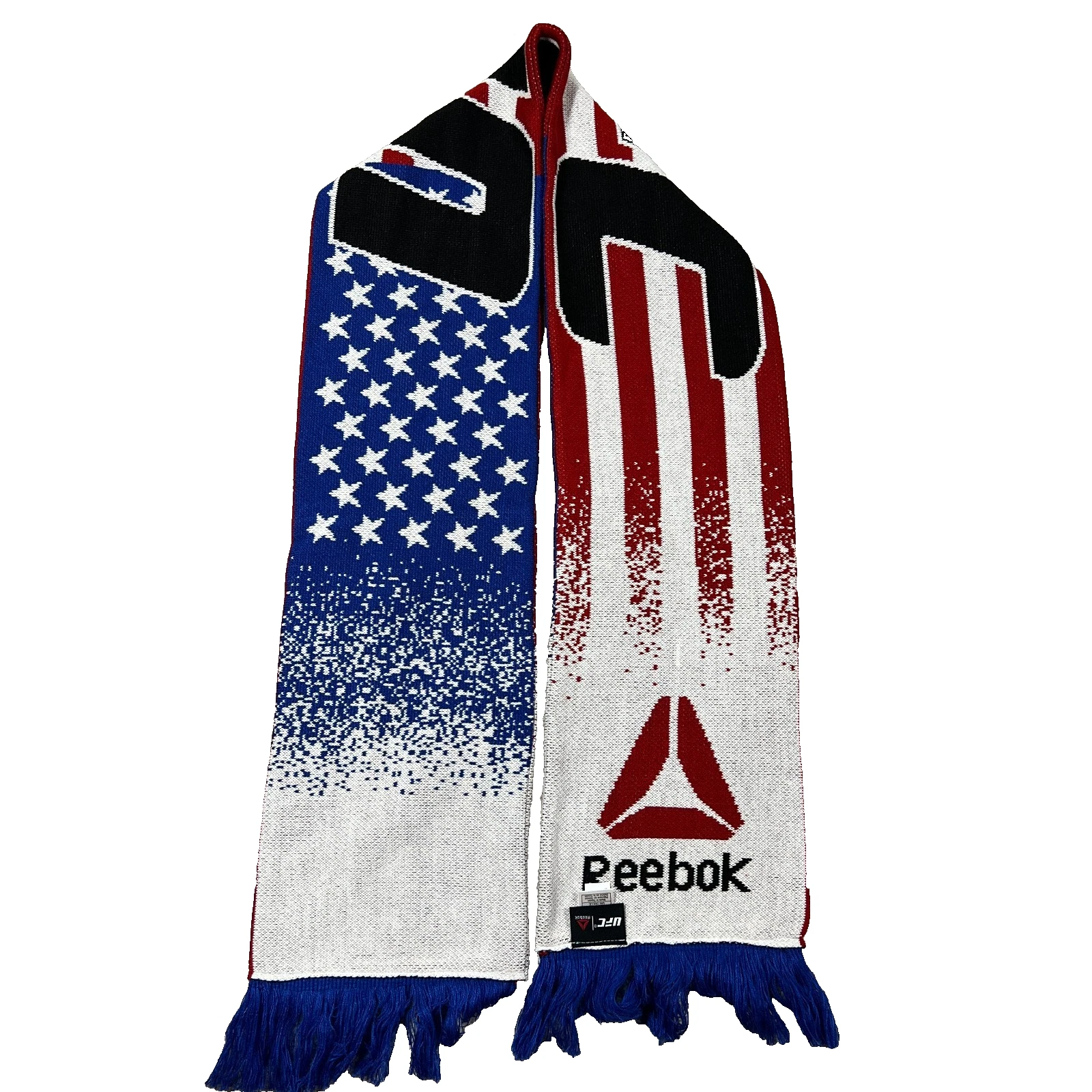 Reebok Unisex One Size Multicolor Graphic Knit Fringe USA Flag UFC Scarf NWT