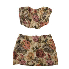 Fashion Nova Corset & Mini Skirt Set Small Jacquard Floral Downtown Girl Cottage