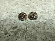 Set of 2 Vintage Bronze Metal Flower Buttons with Cattails