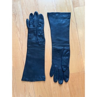 Lionel Le Grand Women's Gloves Black French Leather Opera Gloves 13'' Vintage