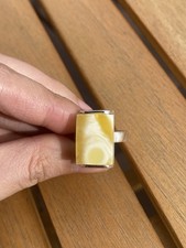 Authentic Baltic Amber White Butterscotch Sterling Silver 925 Adjustable Ring