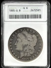 Scarce Tough 1895 S US Morgan Silver Dollar 1$ ANACS G6 Soap Box Old Holder Good