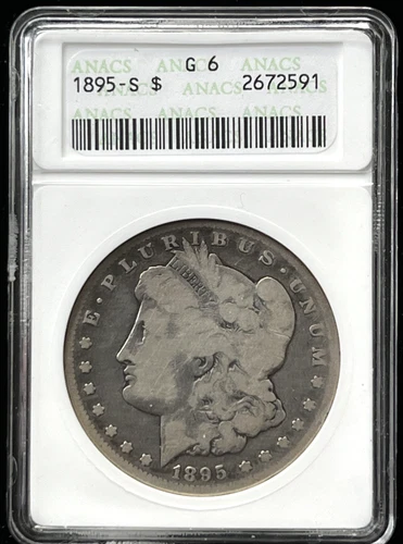 Scarce Tough 1895 S US Morgan Silver Dollar 1$ ANACS G6 Soap Box Old Holder Good