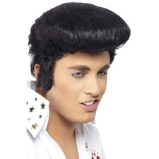 Elvis Deluxe Adult Black Wig with High Quiff and Sideburns