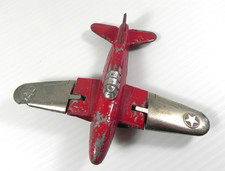 Vintage Hubley Kiddie Toy Red Military Airplane Model 430 Folding Wings Wheels