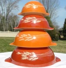 Vtg PYREX Autumn Harvest Wheat Nesting Mixing Bowls 4 Set Cinderella Milk Glass