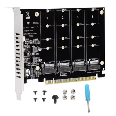 4 Port M.2 NVME SSD to PCIe 3.0 4.0 X16 Connector Expansion Card 4 x 32Gbps