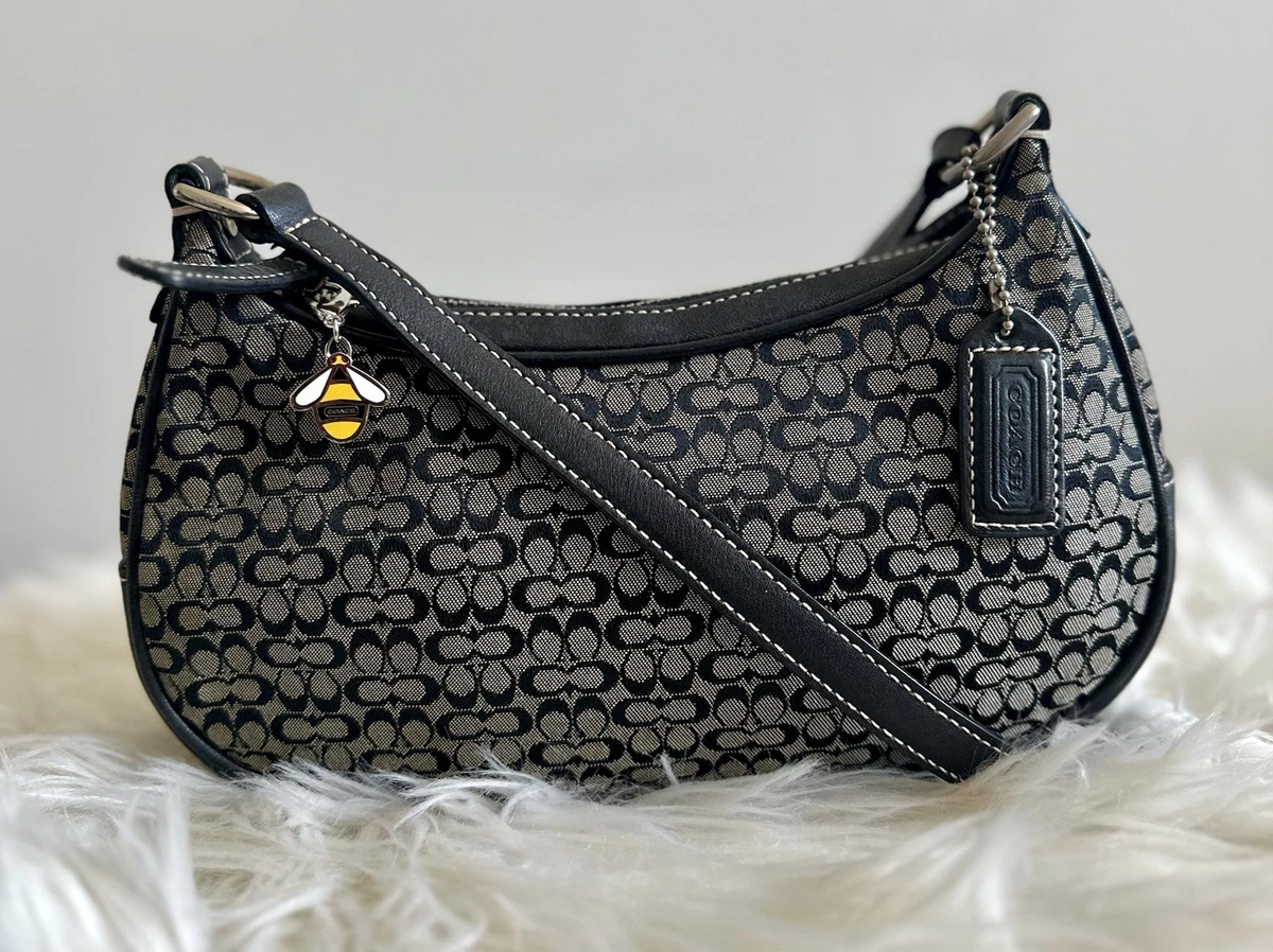 Coach Mini Signature C Crescent Hobo Crossbody Black Jacquard