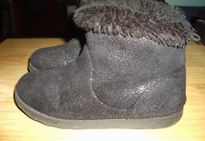T11 Girls Size 11 Cat Jack Ankle Boots Black w Sparkles Faux Fur Lined Zippers