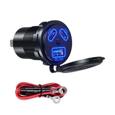Black Dual PD+QC 3.0 USB Port Car Cigarette Lighter Socket Plug LED Indicator