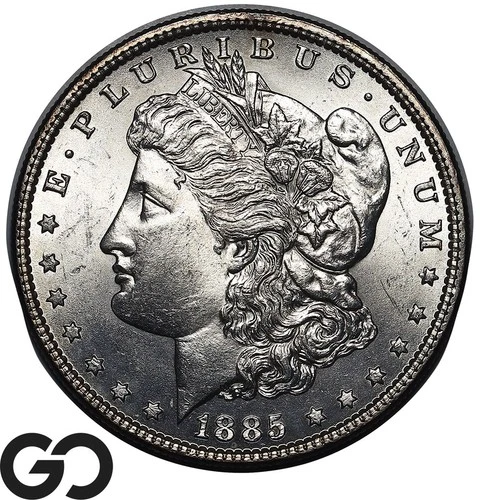 1885 Morgan Silver Dollar Coin, Sharp Gem BU+ Solid Gem BU++