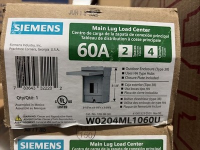 Siemens EQ 60 Amp 2-Space 4-Circuit Outdoor Main Lug Load Center