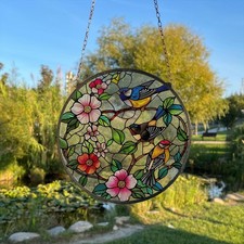 Flowers  Birds Stained Glass Style Wall and Window Decoration, Sun Catcher Wall