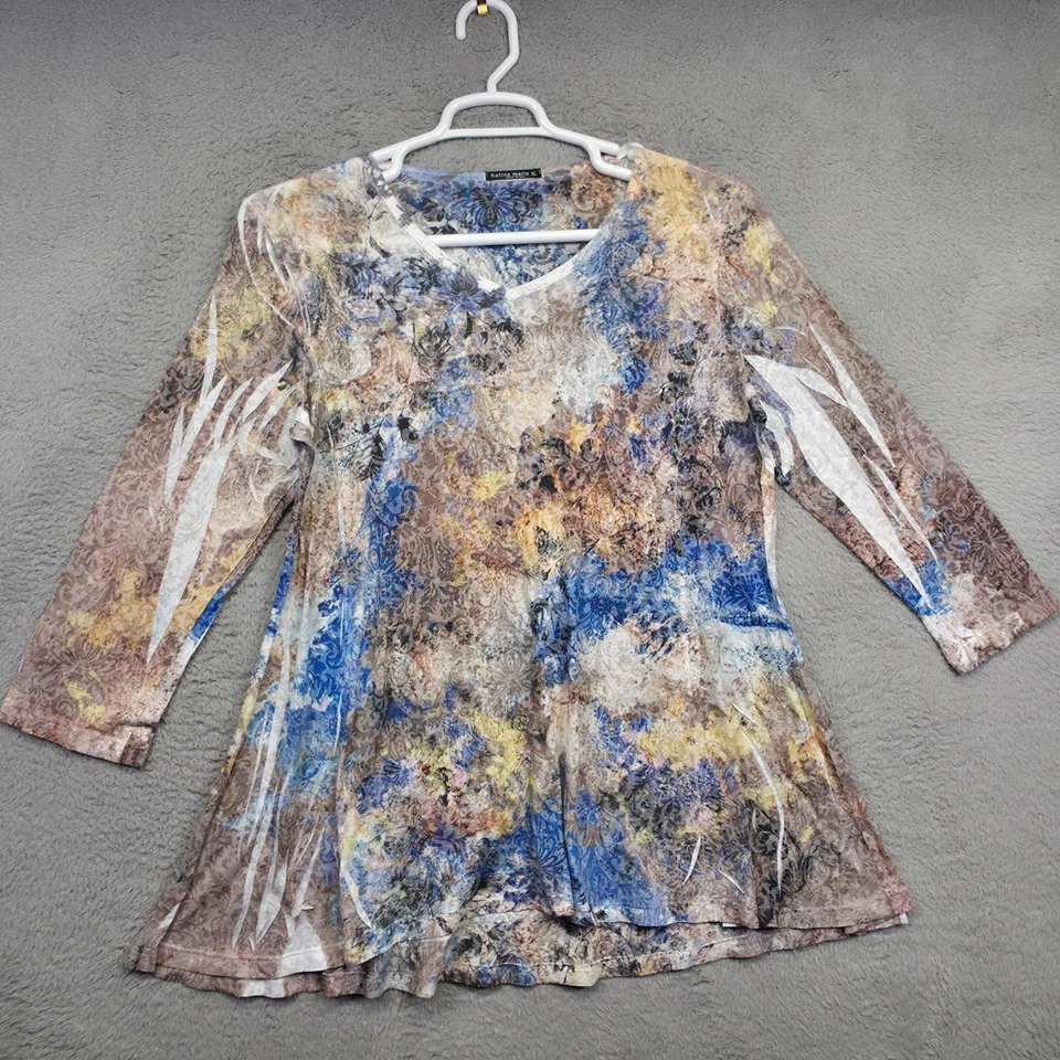 Katina Marie Top 女式 XL 佩斯利童话波西米亚艺术流畅束腰外衣复古美国 — 第 3/4 张图片