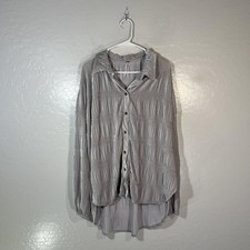 Free People Tunic Blouse Womens M/L Gray Crinkle Button Long Sleeve Top