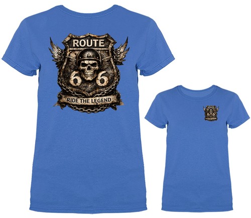 Route 66 Skull Motorcycle Ride the Legend Biker T-shirt - Photo 15/18
