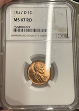 1937 D Lincoln Cent NGC MS 67 RD NICE COIN RARE CONDITION GREYSHEET 110