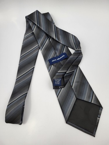 John Ashford Polyester Tie Black Blue White Gray Stripes Men Necktie 58 x 3.5/8 - Picture 4 of 5