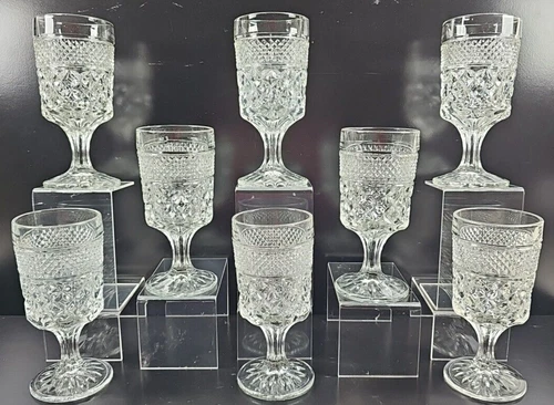 8 Anchor Hocking Wexford Water Goblets Set Vintage Clear Cut Drink Stemware Lot