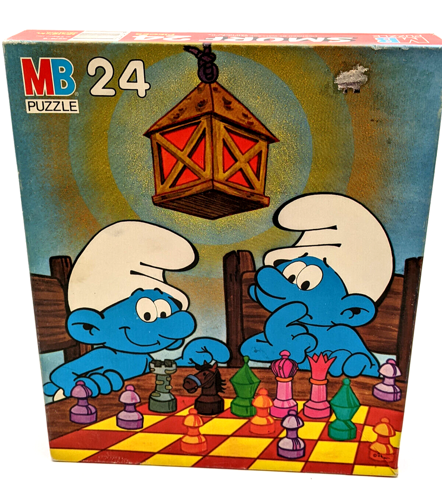 NEW Smurfs 1982 Milton Bradley 24 pc Puzzle Chess #42786 Rare Unopened ...