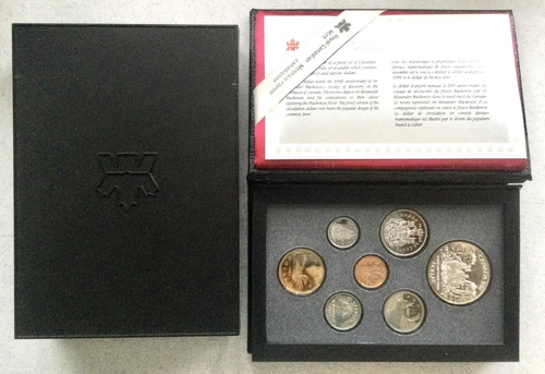 1989 ROYAL CANADIAN  PROOF SET 7 COIN SILVER & AUREATE DOLLAR WITH BOX/COA