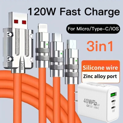 3 IN1 Super Fast Charger&Cable Cord 120W For Motorola one 5G UW ace Stylus Edge