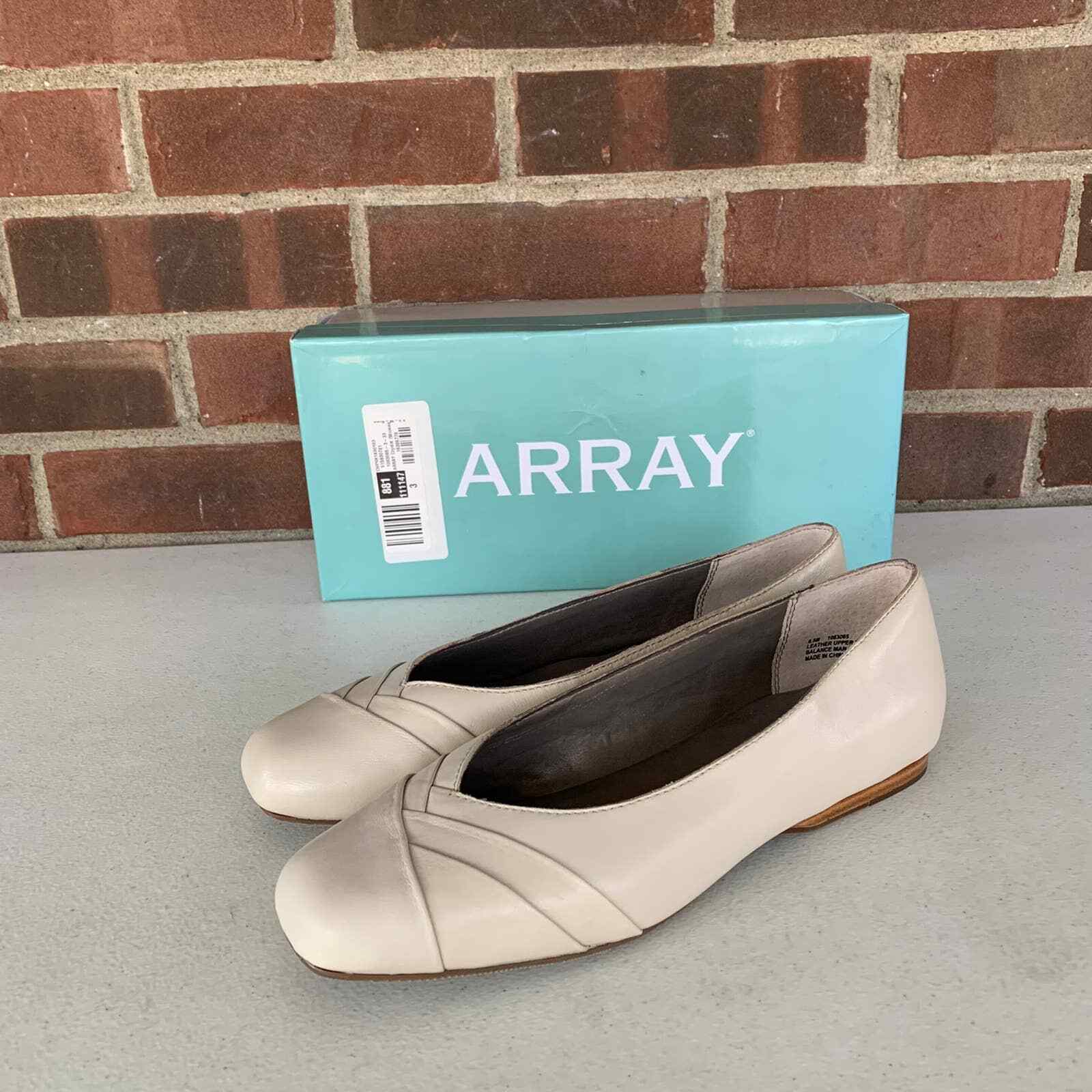 Array beige Leather Square-toe Slip-on Flats loaf… - image 4