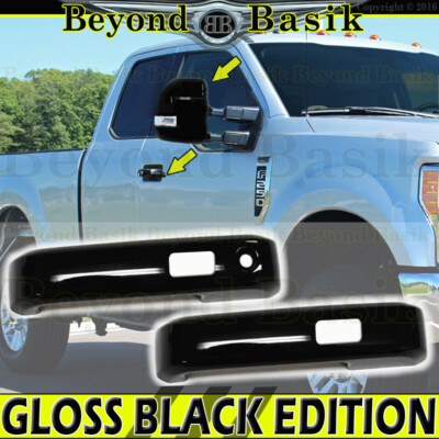2017-2022 FORD F250 Std/Ext GLOSS BLACK Door Handle COVERS w/ SmtKH+Mirrors w/TS