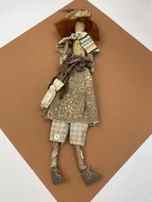 Vintage Folk Art Cloth Doll Rag Doll 12' Skinny Doll  Buttons